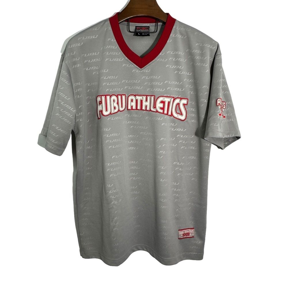 FUBU Athletics 1992  Jersey Vintage‎ Gray Red V-Neck RARE Embroidered Large